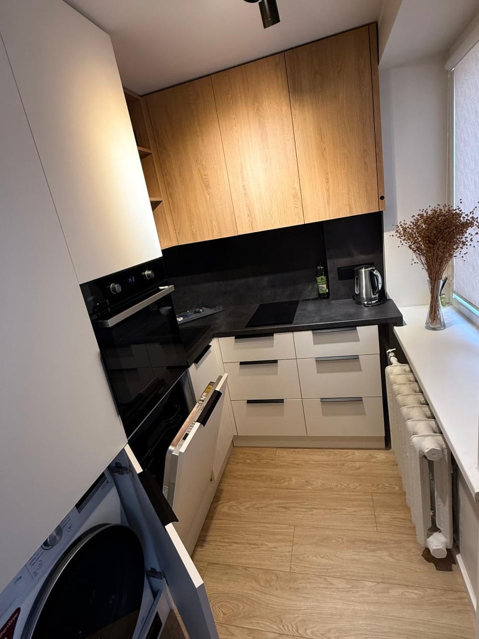 Kitchen or kitchenette, dishwasher, washing machine