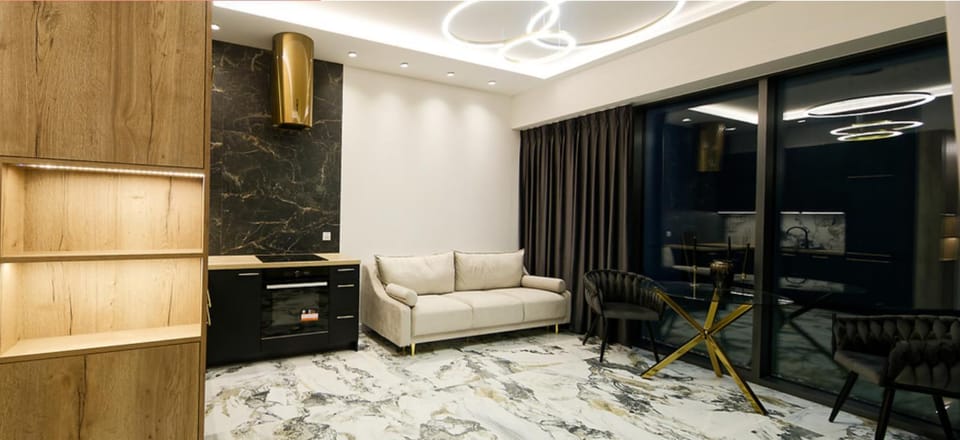 Kitchen or kitchenette, Living room, Seating area