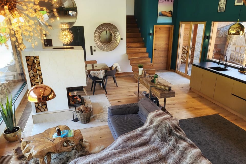 Living room, Lounge or bar, Dining area, fireplace, kitchen