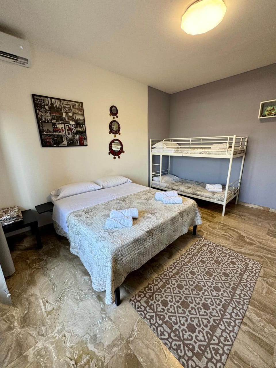 Bed, Photo of the whole room, Bedroom, towels, air conditioner