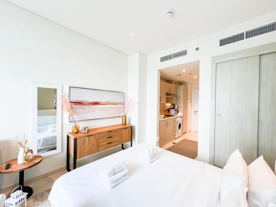 Bed, wardrobe