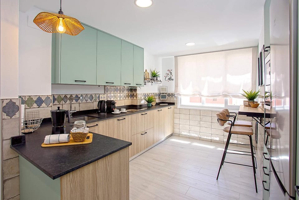 Kitchen or kitchenette, stove