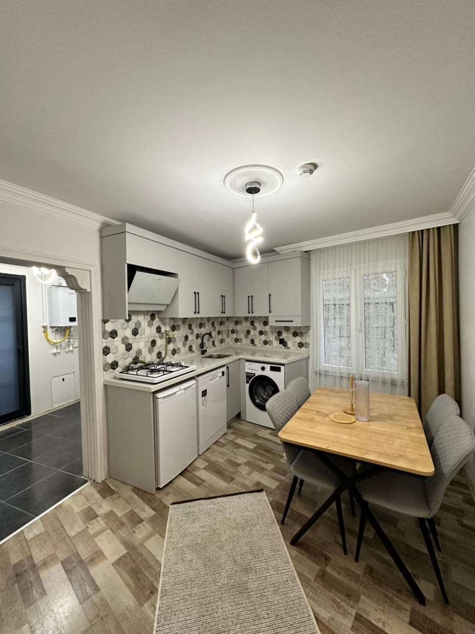 Dining area, stove, kitchen