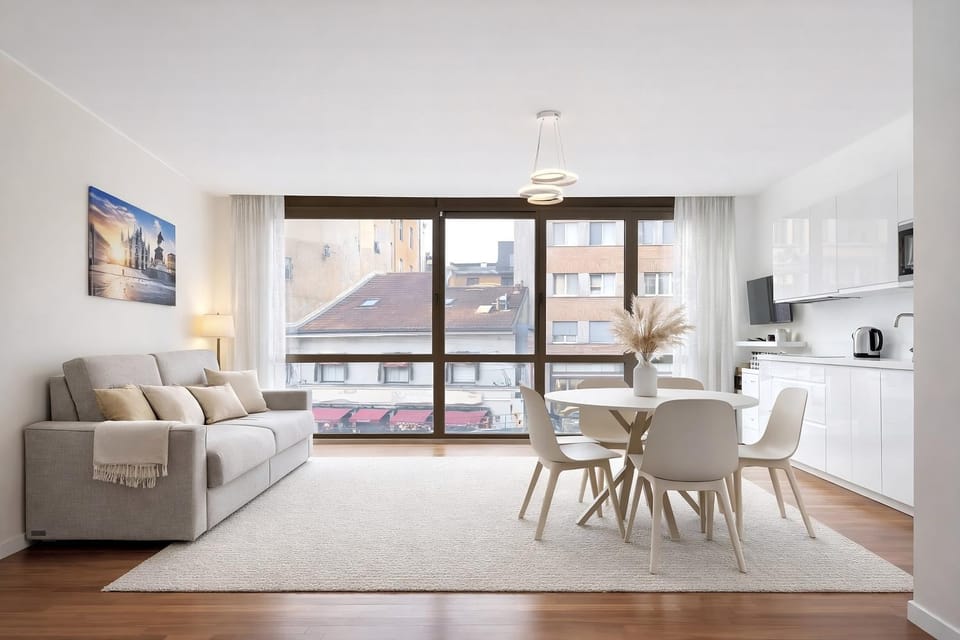 Kitchen or kitchenette, Living room, Seating area, Dining area