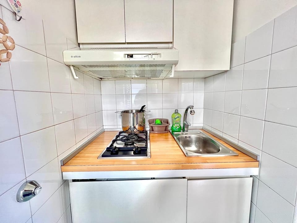 Kitchen or kitchenette, stove