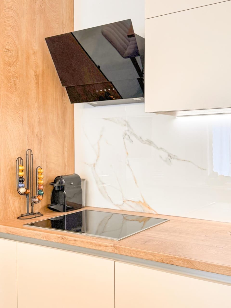 Kitchen or kitchenette, stove