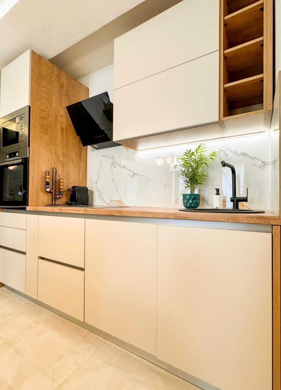 Kitchen or kitchenette, dishwasher, oven, stove