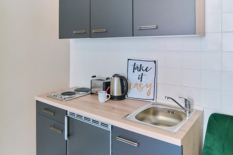 Kitchen or kitchenette, stove