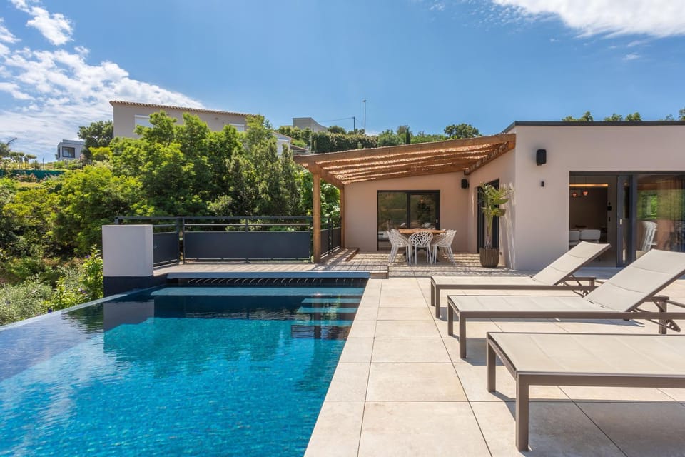 Property building, Living room, Swimming pool