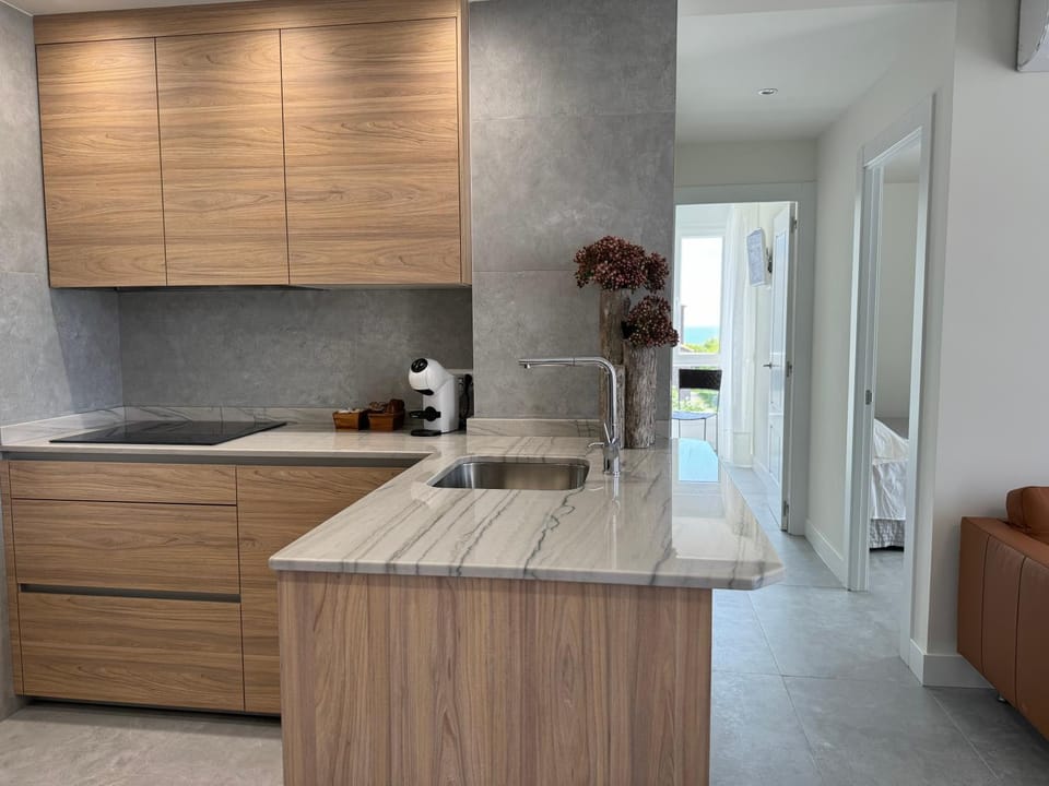 Kitchen or kitchenette, stove