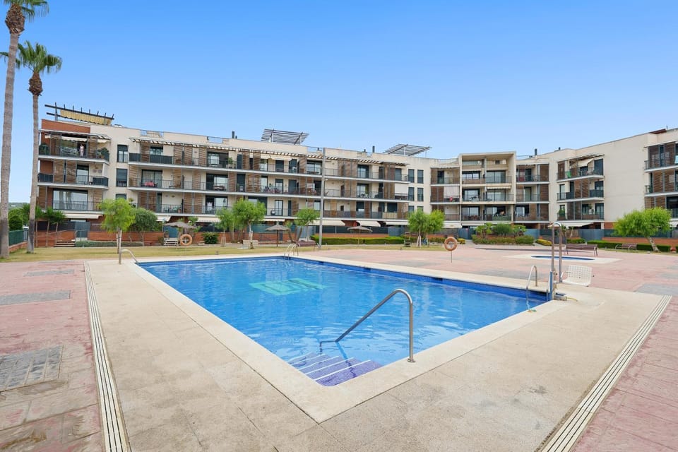 Property building, Living room, Swimming pool