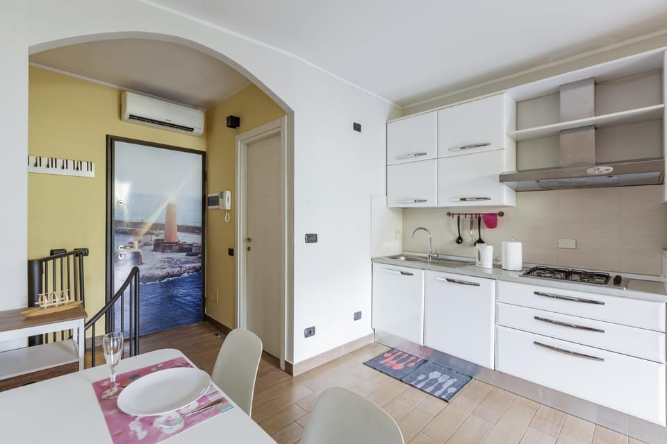 Kitchen or kitchenette, stove