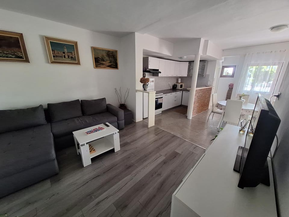 Kitchen or kitchenette, Living room, Seating area, stove