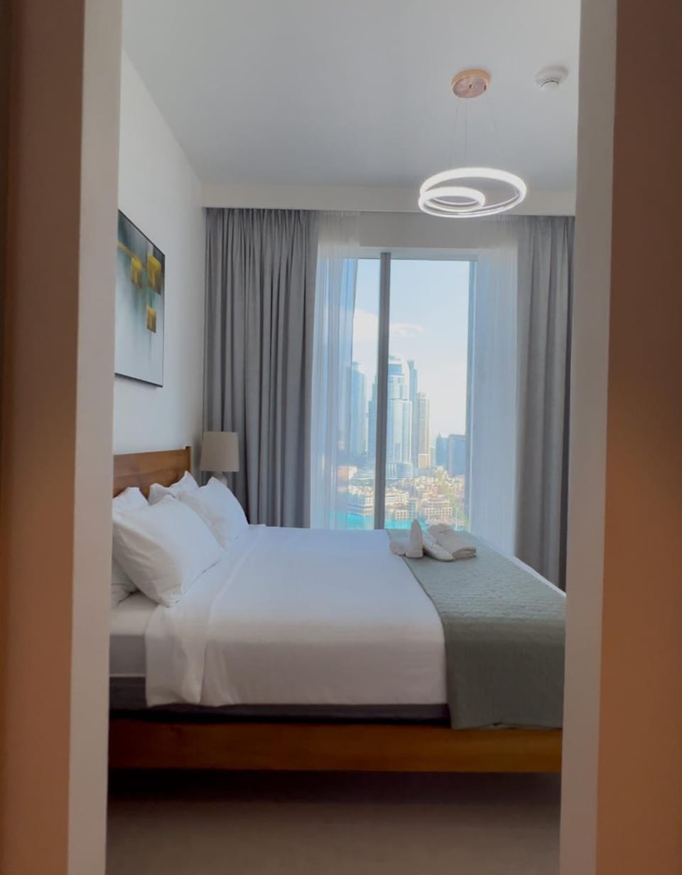 Bed, Bedroom, City view