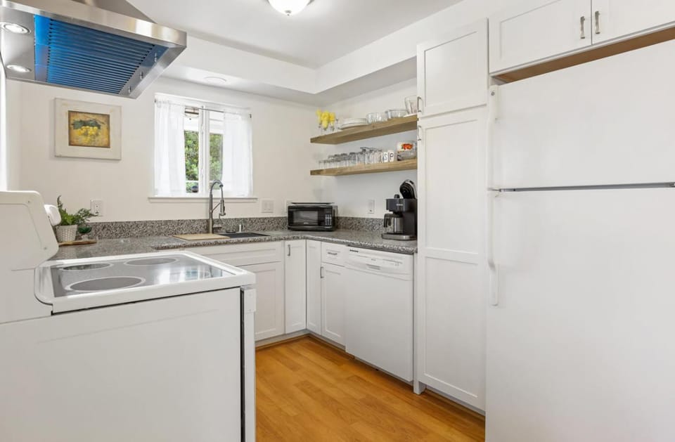 Kitchen or kitchenette, dishwasher, oven, stove
