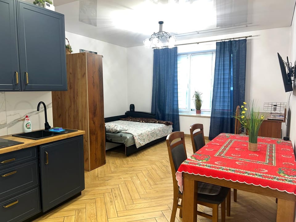 Bed, TV and multimedia, Kitchen or kitchenette, Photo of the whole room, Dining area, Bedroom, oven, stove