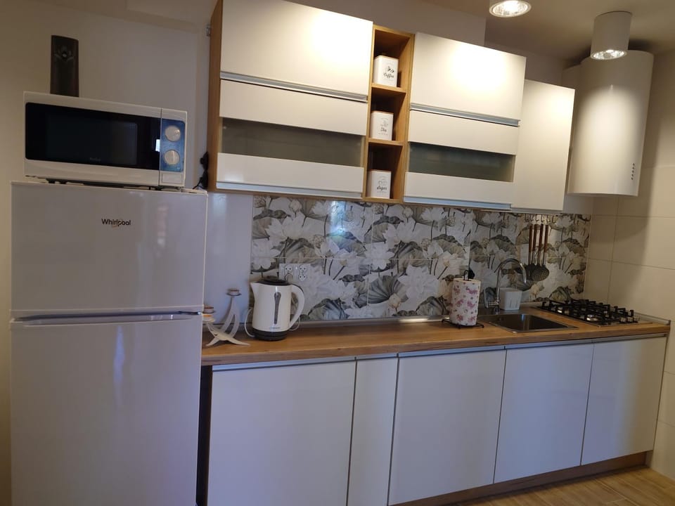 Kitchen or kitchenette, stove