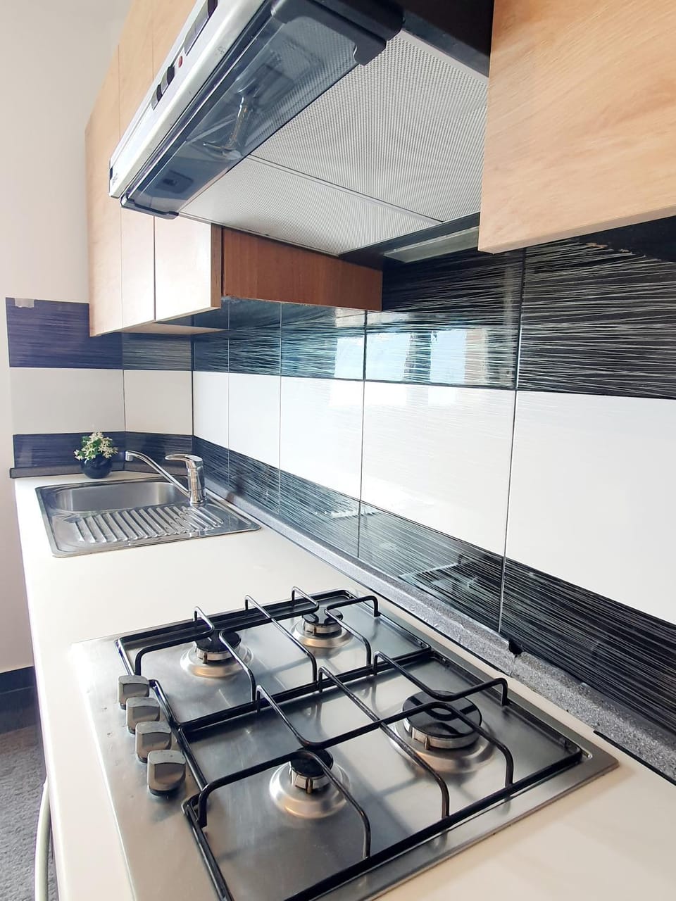 Kitchen or kitchenette, stove