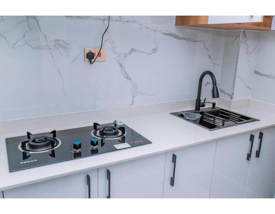 Kitchen or kitchenette, stove