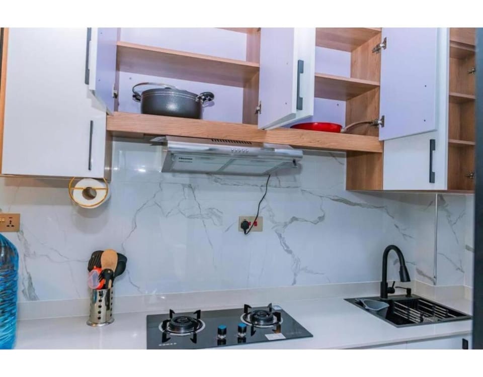 Kitchen or kitchenette, stove