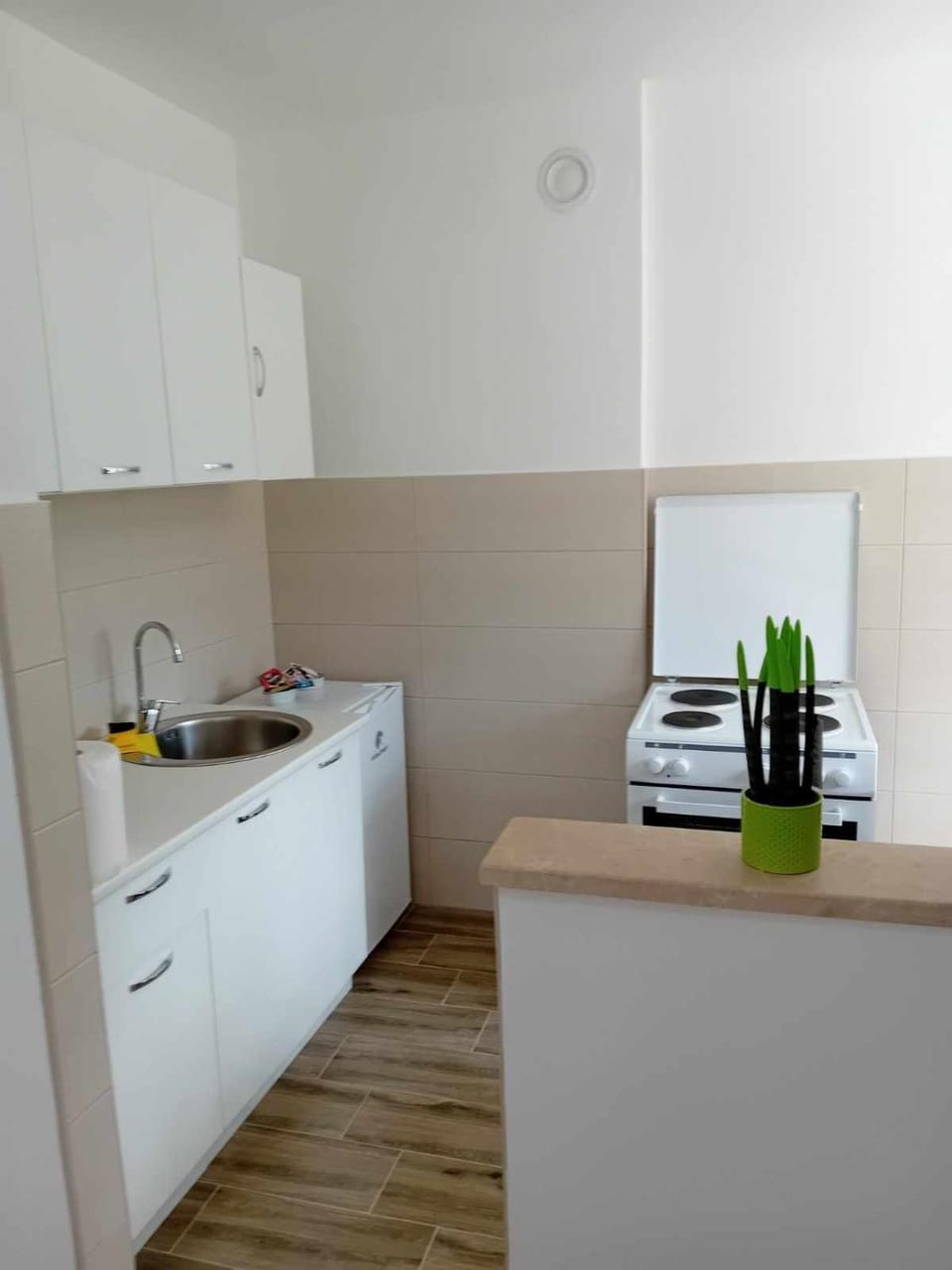 Kitchen or kitchenette, stove