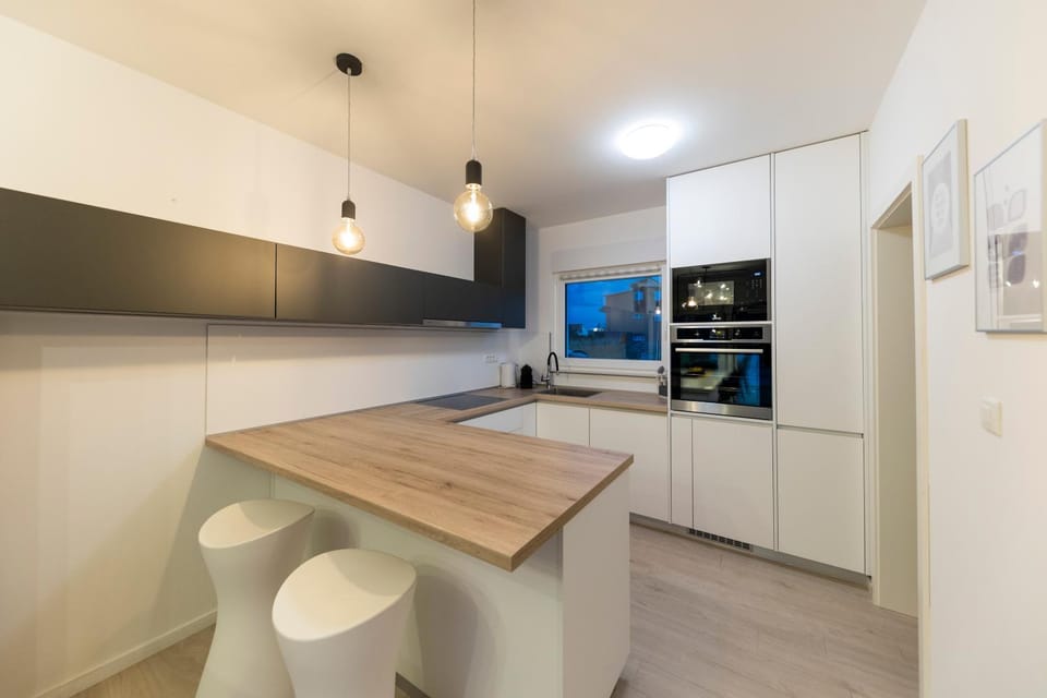 Kitchen or kitchenette, dishwasher, oven, stove