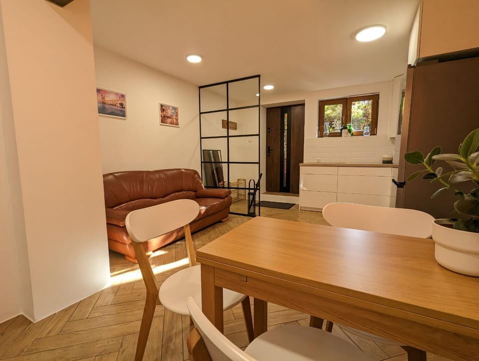 Kitchen or kitchenette, Living room, Seating area, Dining area