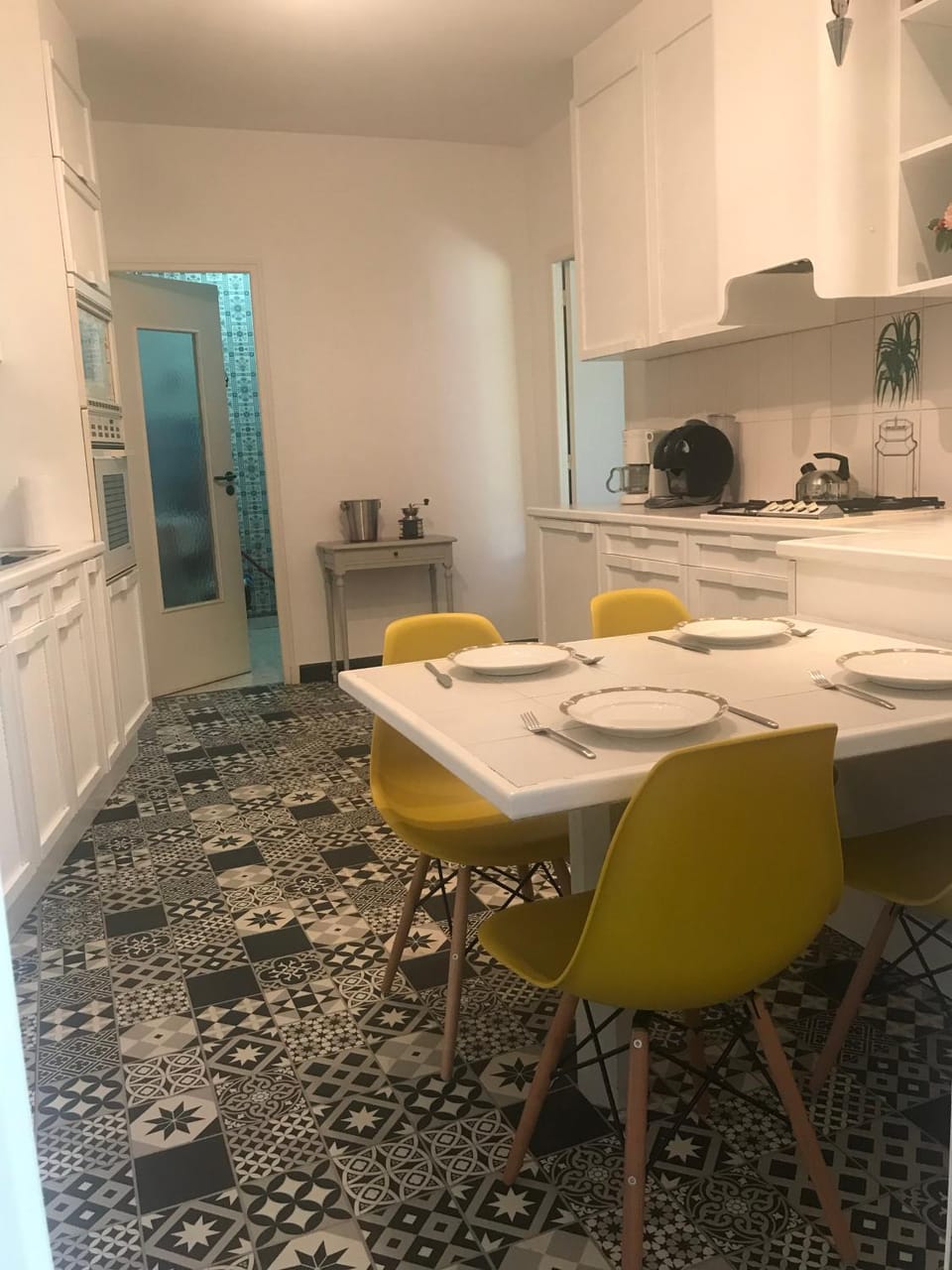 Kitchen or kitchenette, stove