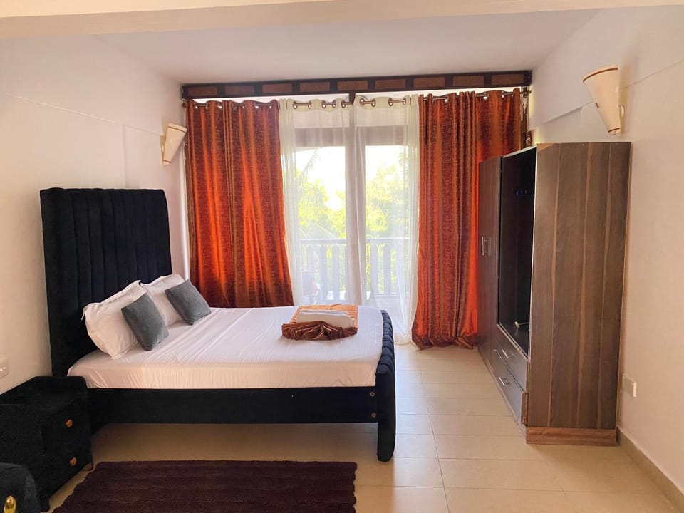 Bed, wardrobe