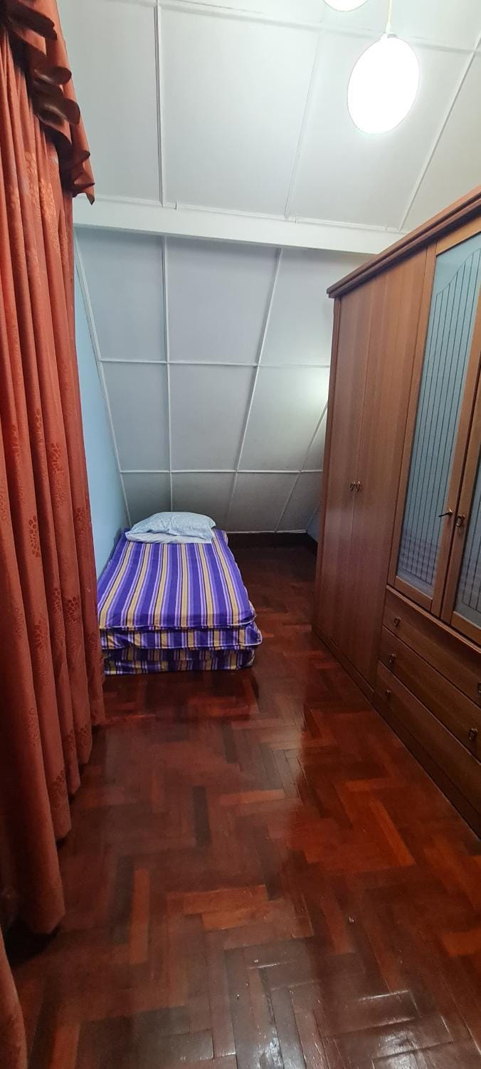 Bed, wardrobe