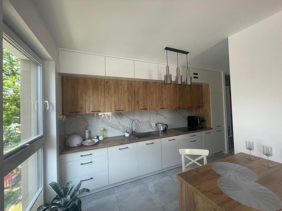 Kitchen or kitchenette, stove