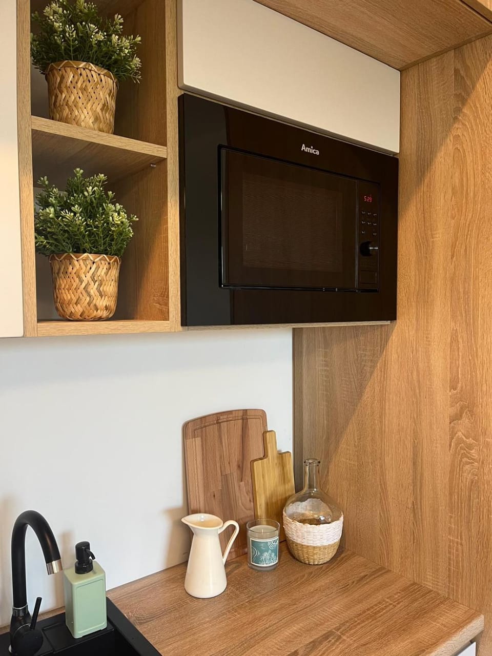 Kitchen or kitchenette, microwave, wardrobe