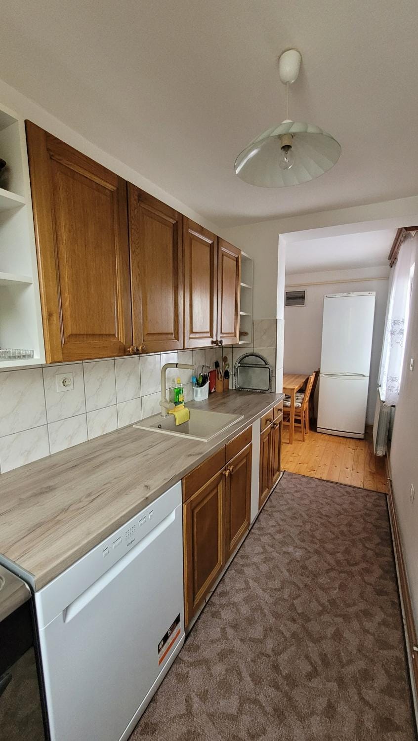 Kitchen or kitchenette, dishwasher, oven