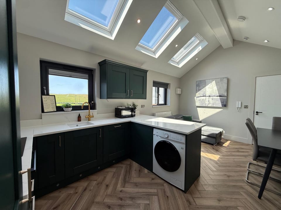 Bed, Kitchen or kitchenette, Photo of the whole room, Seating area, Dining area, washing machine