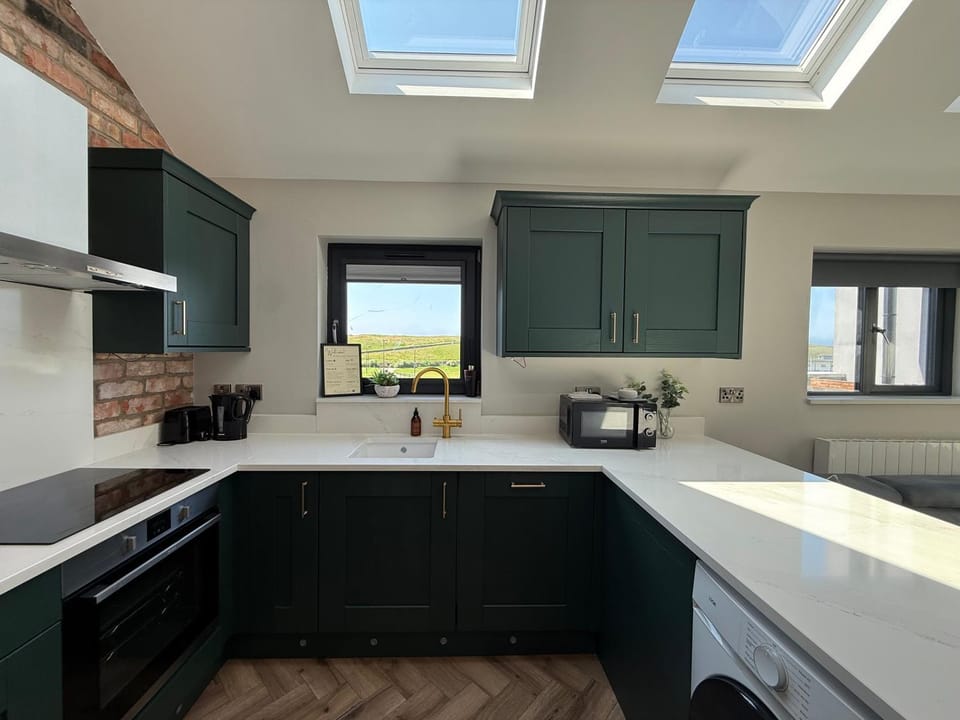 Kitchen or kitchenette, stove