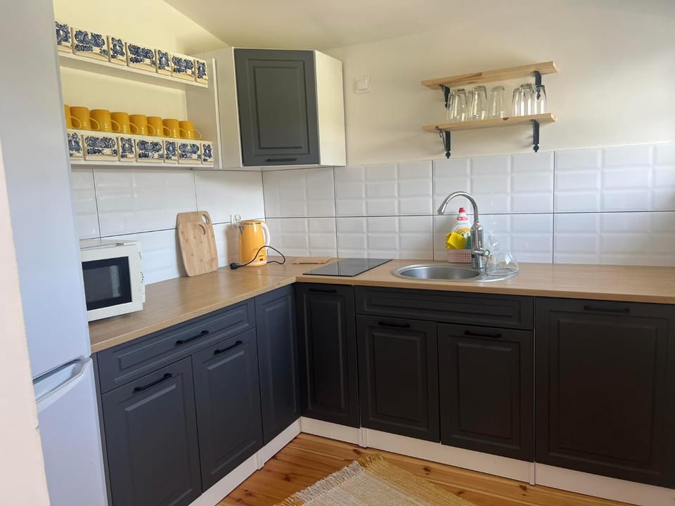 Kitchen or kitchenette, microwave