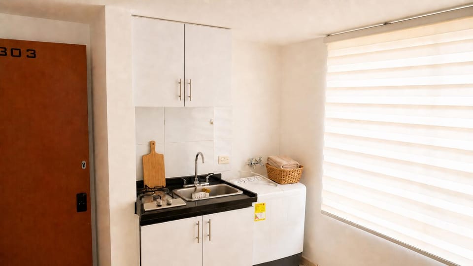 Kitchen or kitchenette, minibar, stove