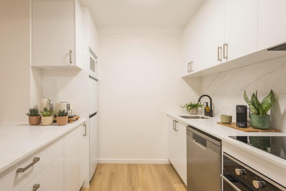 Kitchen or kitchenette, oven, stove