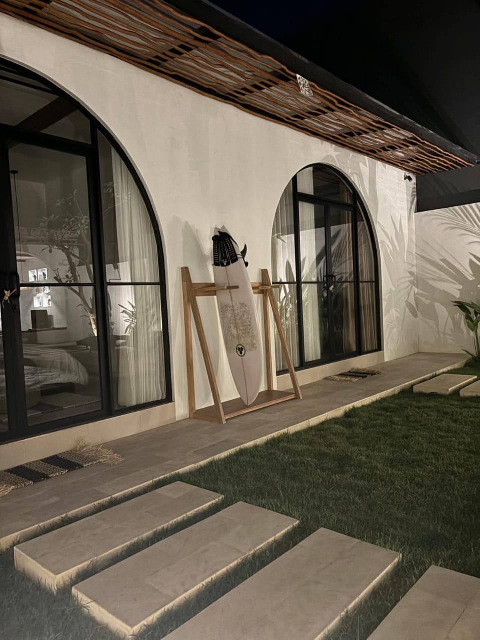 Property building, Patio, Night, Swimming pool