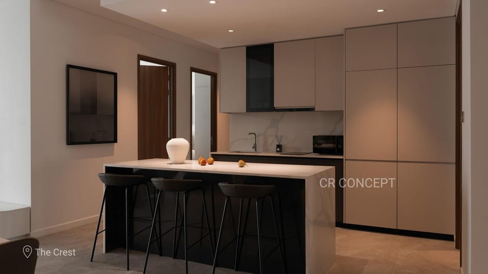 Kitchen or kitchenette, stove
