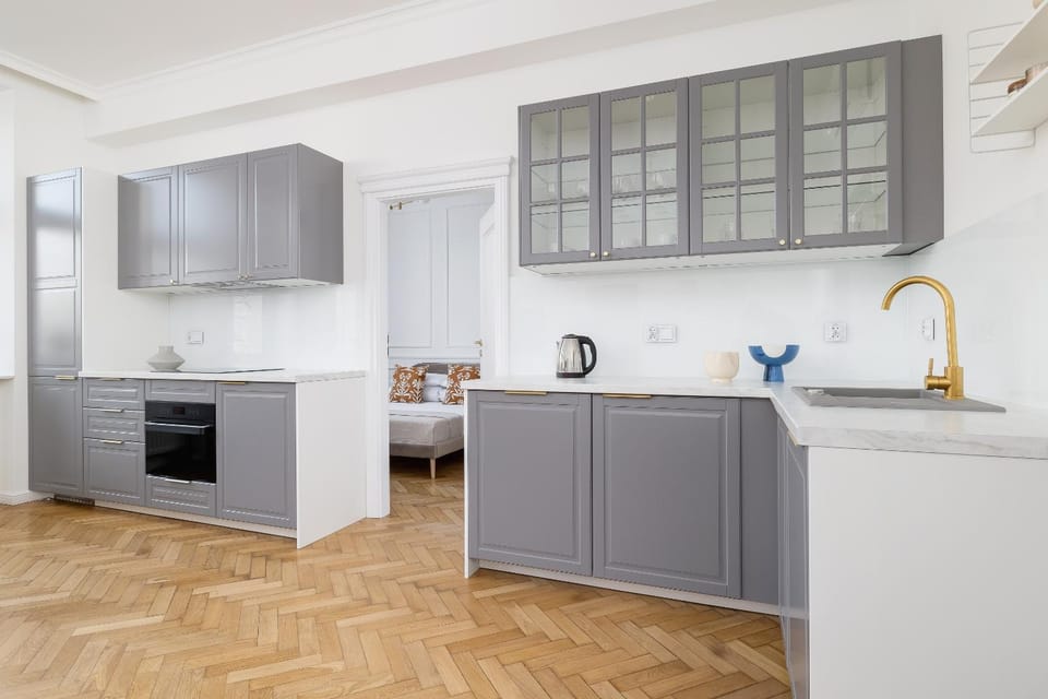Kitchen or kitchenette, stove, kitchen