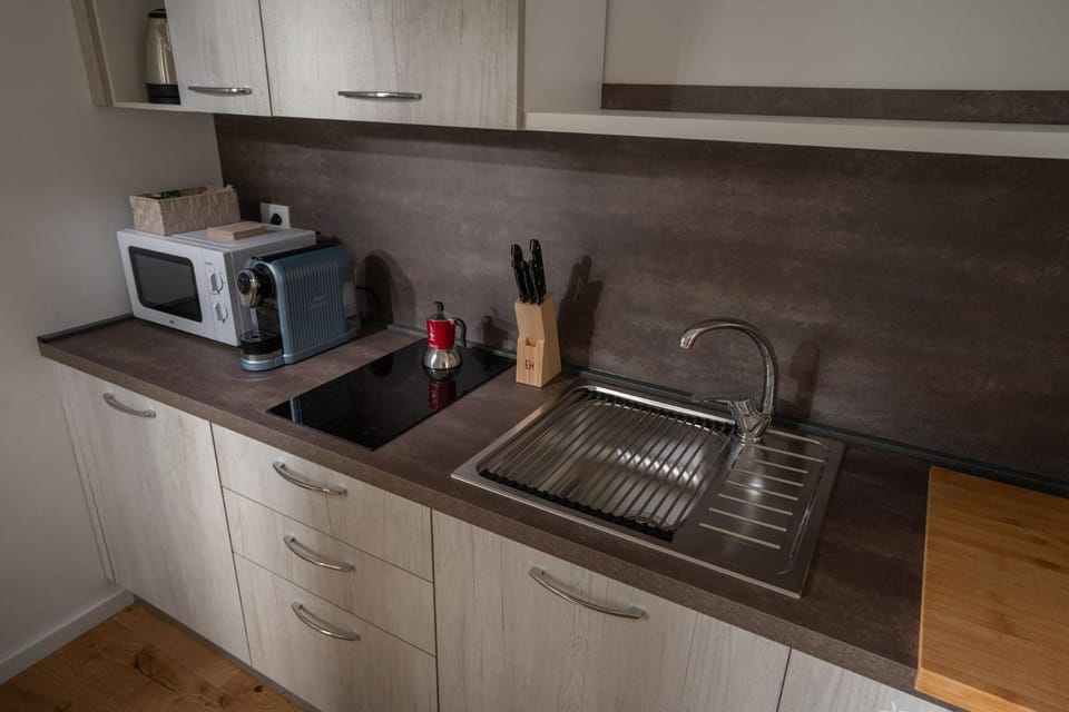 Kitchen or kitchenette, stove
