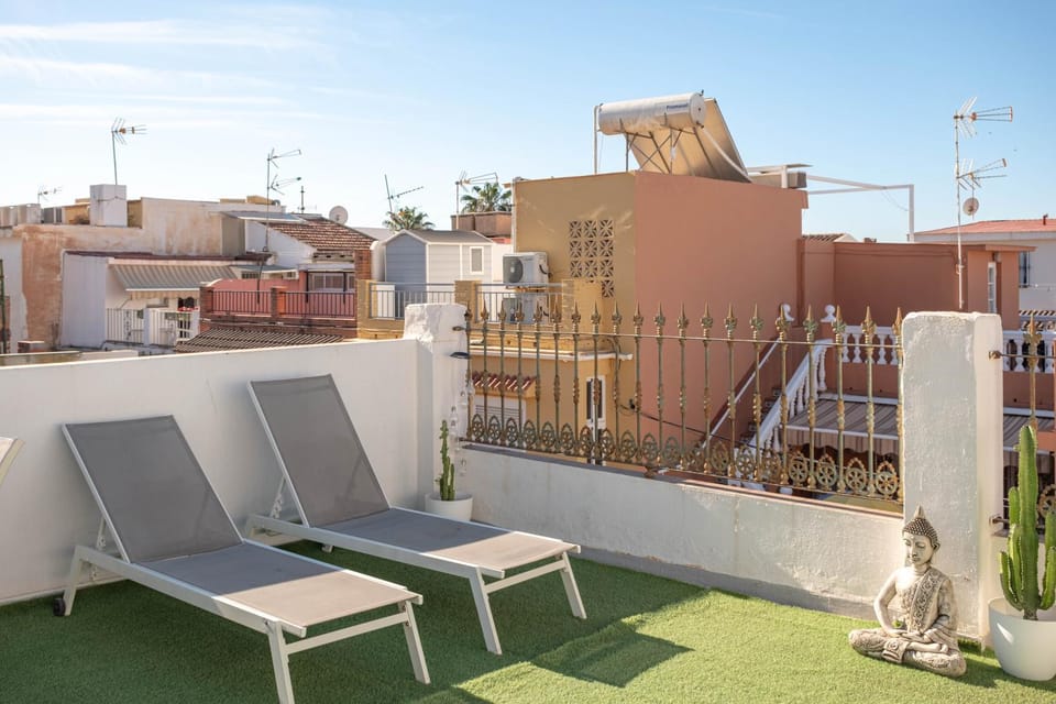 Property building, Patio, Day, View (from property/room), Balcony/Terrace, sunbed