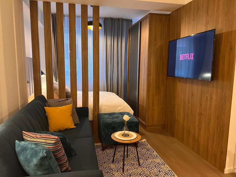 Bed, TV and multimedia, Living room, Photo of the whole room, Seating area, Evening entertainment, Bedroom