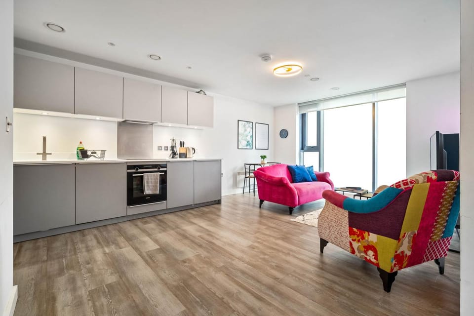 Kitchen or kitchenette, Living room, Seating area, Dining area, oven, stove, toaster