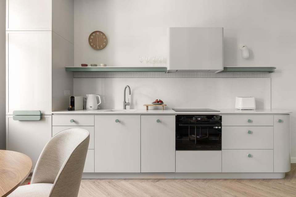 Kitchen or kitchenette, stove