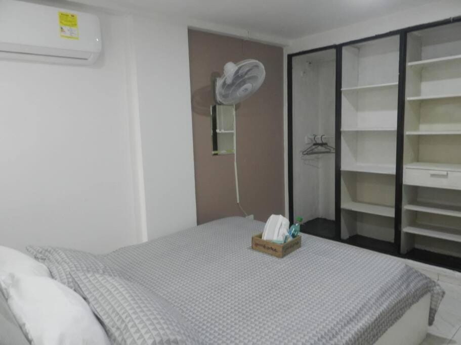 Bed, Photo of the whole room, Bedroom, towels, wardrobe, air conditioner