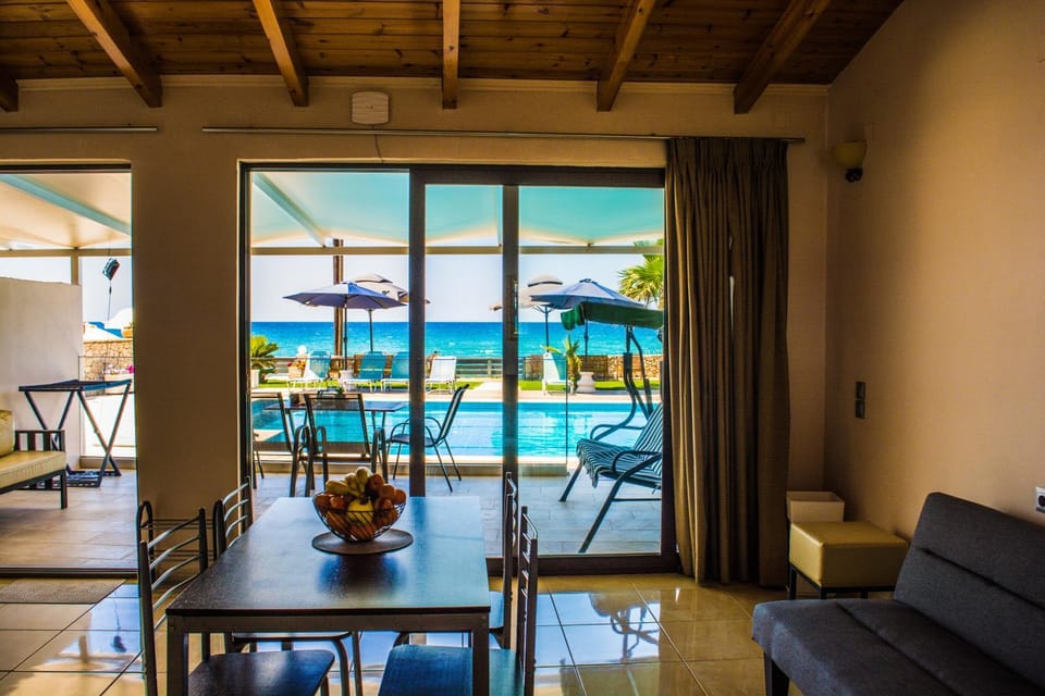 Patio, Living room, Seating area, Dining area, Pool view, Swimming pool, sunbed