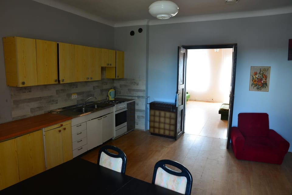 Kitchen or kitchenette, Living room, oven, stove