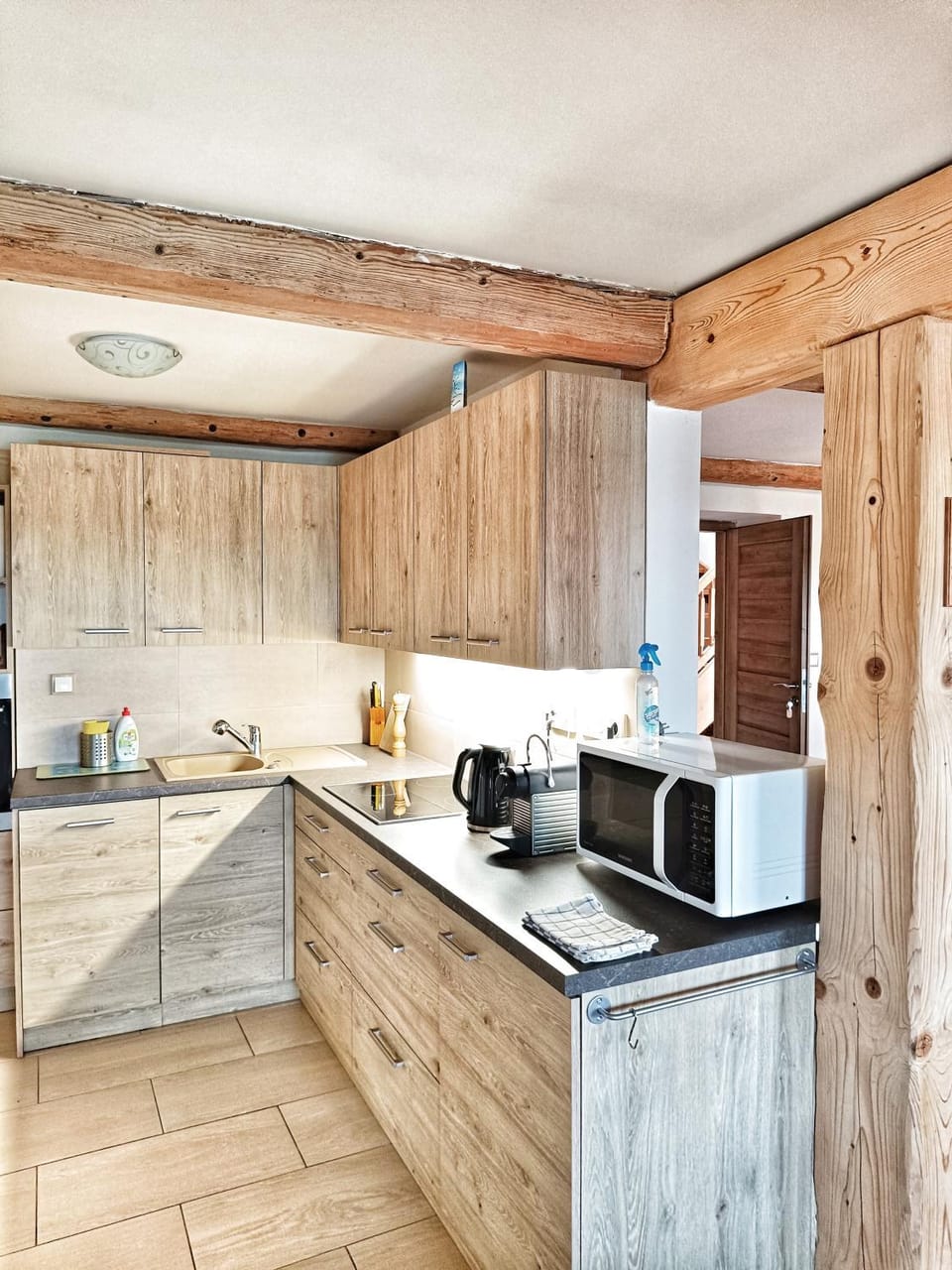 Kitchen or kitchenette, stove